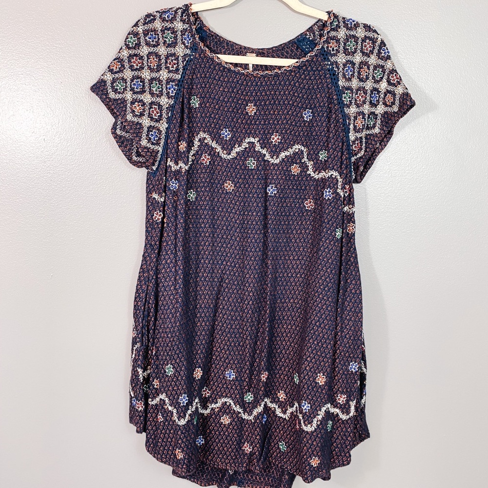 NWOT Free People- Crotchet/Beaded Mini Dress with Pockets in Size X Small